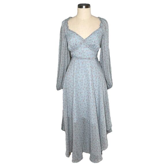 ASTR THE LABEL Blue Orange Ditsy Floral A-Line Midi Dress Women's Size Small - Picture 1 of 8